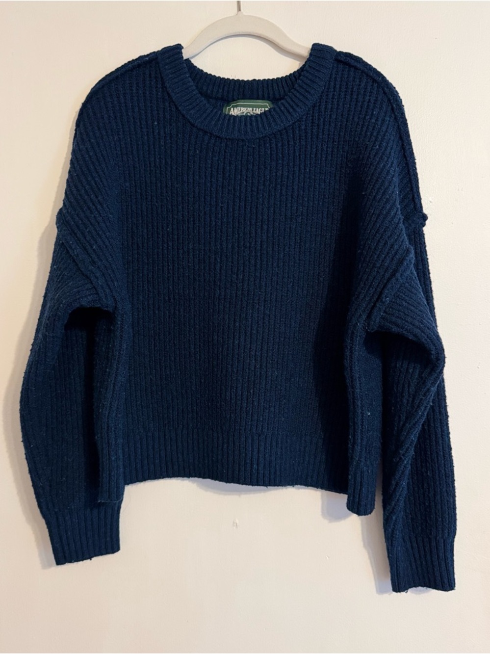 American Eagle Outfitters Navy Ribbed Crewneck Sweater